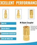 Eight Pack One Quarter Inch NPT Air Fittings Kit With Solid Brass Quick Connect Couplers And Plugs, showing M Style coupler
