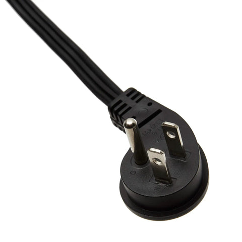 Eight Foot 3 Prong Grounded Indoor Extension Cord With Flat Plug And Three Outlets, black cord with prong detail