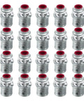 20 Pack Snap In Mc Cable Connectors For Electrical Boxes No Sweat Snap Fit Hustle Free Wiring Setup Ul Rated Armored Cable Clamping Collars displayed on white background.