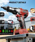 Cordless Rivet Nut Tool Kit With Auto And Manual Modes, 18V Brushless Rivet Nut Gun, detailed features labeled on tool