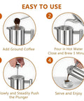 Steps to use Super Thick French Press Coffee Maker Double Wall Insulated Stainless Steel for hot coffee brewing.