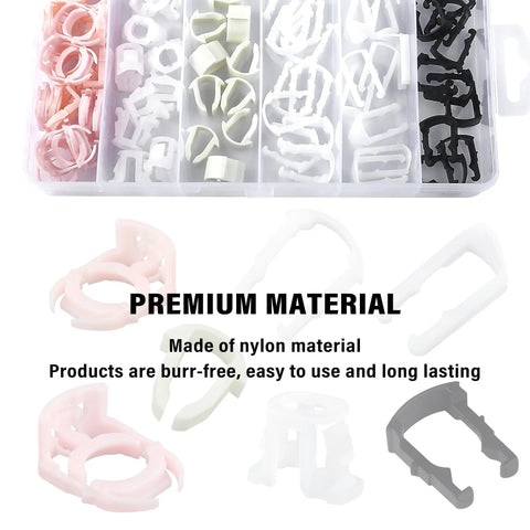 160 Piece Nylon Fuel Line Clip Kit With Seven Sizes For 3 8 Inch And 5 16 Inch Hoses, box of clips in assorted colors and sizes