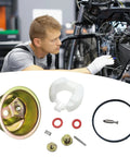 GX120 GX160 GX200 Carburetor Rebuild Kit With Chamber Float Bowl Gasket Needle Valve Spring Pin Screws And Washers Replacement Kit Built With Pro Grade Durable Aluminum Stainless Steel And Rubber Parts For Easy No Fuss Plug And Play Tuning. mechanic inspecting engine parts