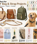 Killer Metal Bag Hardware Kit Featuring Twenty One D Rings Fourteen Swivel Snap Hooks And Twenty One Slide Buckles For Leather Stitching And Purse Making Crafts with various straps and bags