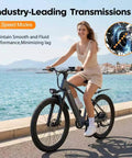 Adult Electric Bike 24 Inch Frame With 1000W Peak Motor And 504Wh Battery, woman riding by the ocean, ergonomic seat visible
