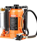 Front view of orange VEVOR air-hydraulic bottle jack with manual handle and attached air hose