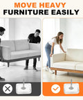 No Drama Nail On Sliders Tough Plastic Floor Savers Keeping Your Hardwood Floors Pristine displayed in use with sofa lifting.