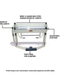 50 Inch Box And Pan Brake For 14 Gauge Mild Steel, features 12 fingers, adjustable stop rod, dual end knob controls, heavy duty metal bender