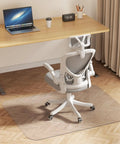 Clear Office Chair Mat For Hardwood Floors, 30 By 48 Inches, under a rolling desk chair on wood flooring.