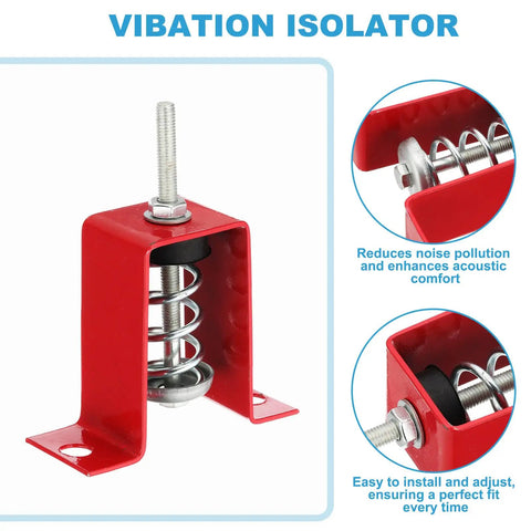 Heavy Duty Ceiling Spring Vibration Isolators 4 Pack Rock Solid Mechanical Mounts, red steel frame with spring, 66 lb load rating.