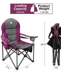 Oversized Portable Camping Chair With Cup Holder And Cooler Bag Full Padding Lumbar Support 350 Pounds Capacity Purple