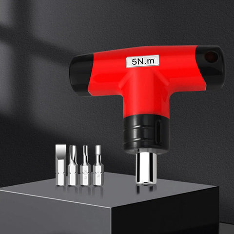 Garosa T Handle Preset Torque Wrench Pro Slip Click Tool For Electrical Repair Workshop Stainless Steel 5Nm 1/4 Inch Hex with four bits.