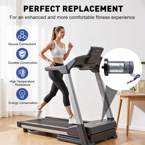 DC Drive Motor With Flywheel Replacement For Treadmills 3.0 Hp 130 VDC 2238 Watts shown in use on a treadmill
