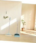 Top Shelf Long Handle Dustpan And Broom Set For All Hard Floors, No Sweat Sweeping Kit For Wood Tile And Laminate in a bright room.