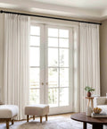Pinch Pleated Linen Sheer Curtains 102 Inch Long, Two Panel Set With Ring Hooks And Clips For Track System installed in living room