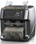 Ultra Series Mixed Denomination Money Counter With Dual Pocket And Reject Pocket 6.9 Inch Full Touchscreen Multi Currency Sorter Bank Level Counterfeit Detection For Fast Cash Handling shown from front angle