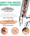 Hard Water Filtered Handheld Shower Head With 9 Spray Modes And Boss High Pressure Jet Flush Water Softener Showerhead showing filter beads