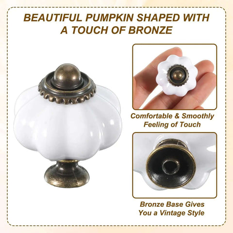 White Pumpkin Drawer Knobs 2 Pack Old School Vintage Cabinet Pulls Antique Hardware with bronze base and smooth finish