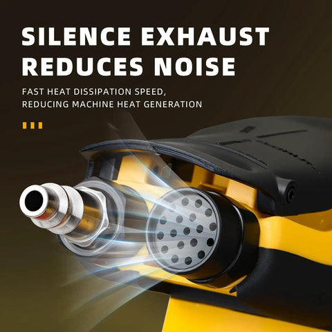 Low Noise 6 Inch DA Sander For Auto Body with noise reduction exhaust design shown in close-up detail.