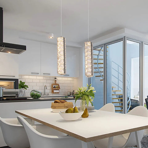 Crystal Ceiling Light With Remote 3 Color Dimmable Modern Flush Mount LED Fixture in a modern kitchen setting.