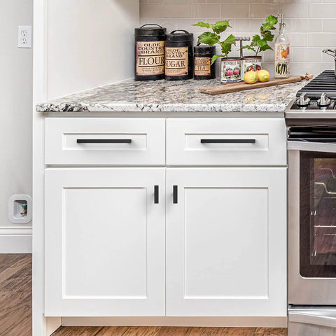 Kitchen cabinet with 10 Pack Matte Black 7 Inch Cabinet Handles Stainless Steel Drawer Pulls for easy installation and durable use