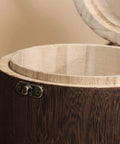 Close-up of the Top Shelf Wood Coffee Canister with secure tight seal, showing the interior and detailed wooden finish.