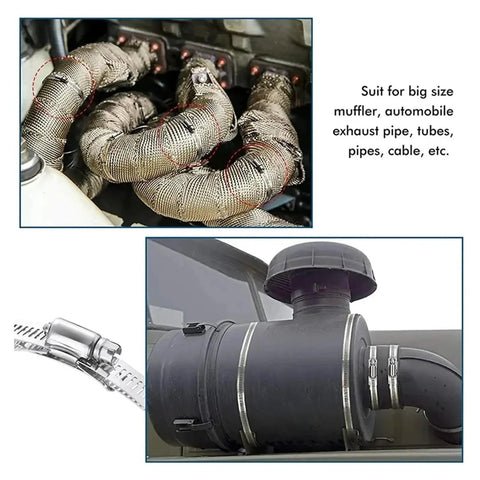 Heavy Duty 2 Set Of 304 Stainless Steel Worm Gear Hose Clamps With 11 Point 5 Feet Strap Kit For Secure Mechanical Grip And Rigid Core Construction That Won't Slip Under Pressure on exhaust pipes