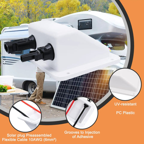 Solar Cable Entry Gland With Preinstalled 10 Ft 10AWG Extension Cable UV Resistant Dual Cable Entry Housing For RV