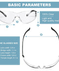Bulk 48 Pairs Clear Safety Glasses Anti Fog Eyewear For Men And Women, product size and dimensions display, impact safe goggles