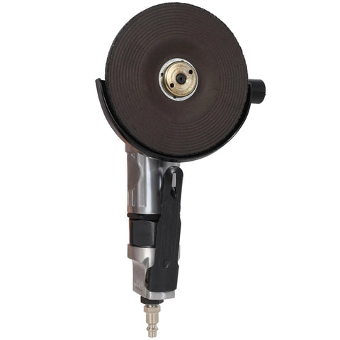Badass 5 Inch Pneumatic Angle Grinder With 11000 Rpm Air Powered Cut Off Tool For Metal Grinding Polishing And Welding side view showing quarter inch pipe thread inlet.