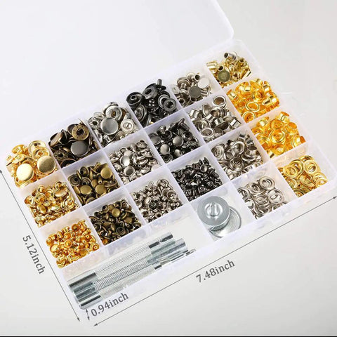 400 Piece Leather Fasteners Kit With Rivets, Eyelets, Grommets, Snaps And Binding Screws, Includes Fixing Tools For Thin Leather