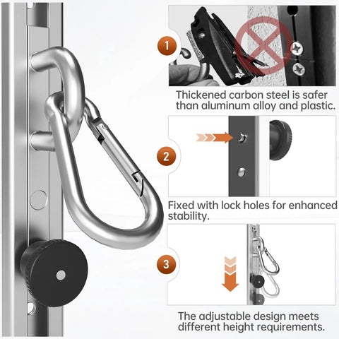 Adjustable Resistance Band Wall Mount System Heavy Duty Steel Anchor Kit For Home Gym showing carbon steel components and adjustable features.
