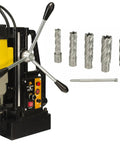 Heavy Duty Magnetic Drill Press Come Loaded With 7pc Annular Cutter Kit, 1850W motor, for clean steel drilling.