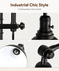 Close-up details of Tall Industrial Floor Lamp With Adjustable Height And Head, Vintage Metal Standing Reading Lamp for living spaces