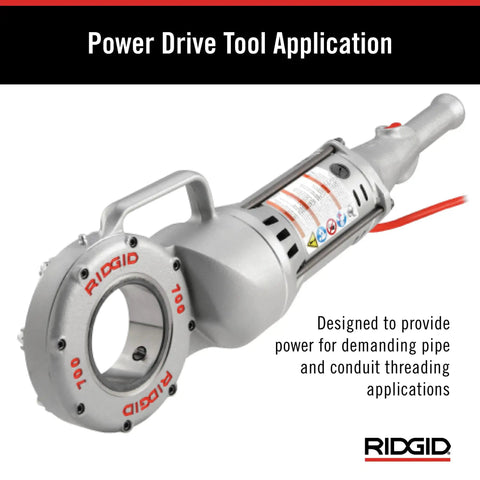 Badass 120V Handheld Power Pipe Threader For Plumbing And Conduit Tasks Compatible With 12-R 00-R 00-RB 11-R Die Heads shown in application.