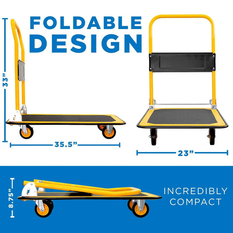 Heavy Duty Folding Hand Truck Dolly Featuring A Rock Solid 660 Pound Weight Capacity And Easy Glide 360 Swivel Casters Foldable Flatbed Cart Perfect For Moving Boxes And Furniture