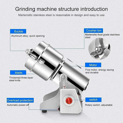 Diagram of 800G High Speed Electric Stainless Steel Grain Grinder And Pro Grade Crusher For Home And Commercial Use Quickly Milling