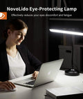 Woman working at desk with Two In One Piano Desk Lamp With Flexible Gooseneck And Clamp Base, 10W LED Piano Light, memory function.