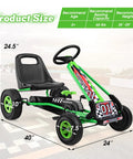 Kids Off Road Pedal Go Kart With Adjustable Seat Dual Safety Brakes EVA Rubber Tires Ride On Outdoor Racer For Boys And Girls Green 40 Inch Long Backyard Thrill Toy dimensions illustration