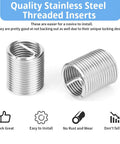 Stainless steel threaded inserts from a 15-Piece Thread Insert Repair Kit For M14x1.5 Female Threads With Drill, Tap, Wrench, Break Pin, Hex Wrench, And Organizer Box For Auto And Mechanical Maintenance