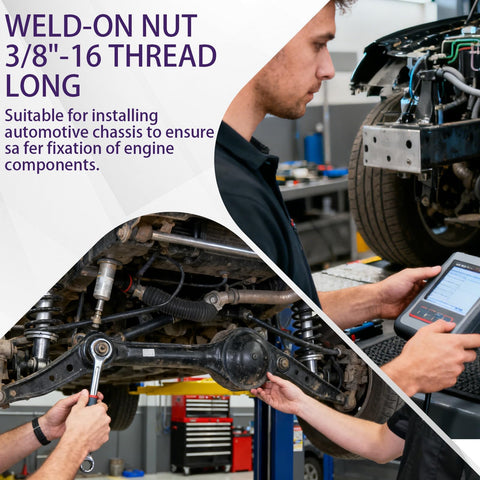 Top Shelf Badass Weld On Nut Six Pack With 3/8-16 Thread And Extended Stepped Flange For Steel Chassis Mounting in use.
