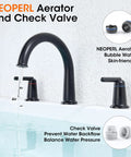 Front view of Wintap matte black bathtub faucet set, 3-hole widespread deck-mount with two handles and valve