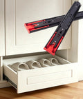 Kick to Open Drawer Slides 10-24 Inch Black Full Extension Side Mount Handleless Foot Tap Open Runners on shoe drawer