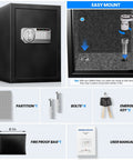2.5 Cu Ft Steel Digital Safe Box for Home and Office Security with LED Light Electronic Lock, includes bolts, keys, bag