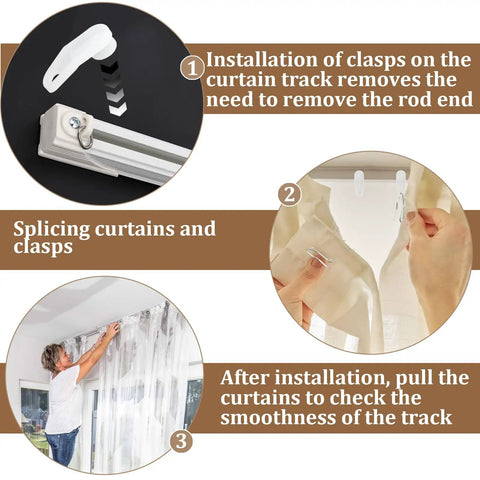50 Pack White Plastic Traverse Rod Slides And Metal Curtain Hooks For Easy Smooth Curtain Hanging Durable No Fuss Window Drapery Track Replacement Kit With Quick Install shown on curtain track