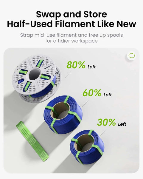 Quick-Swap Reusable Filament Spool With Two-Finger Press Design For Easy Filament Swaps, Keeps Half-Used Filament Secure With Strap