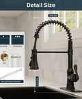 Oil Rubbed Bronze Kitchen Faucet With Pull Down Sprayer, 1 Or 3 Hole Installation, Single Handle High Arc Spout, 3 Mode Spray, dimensions shown