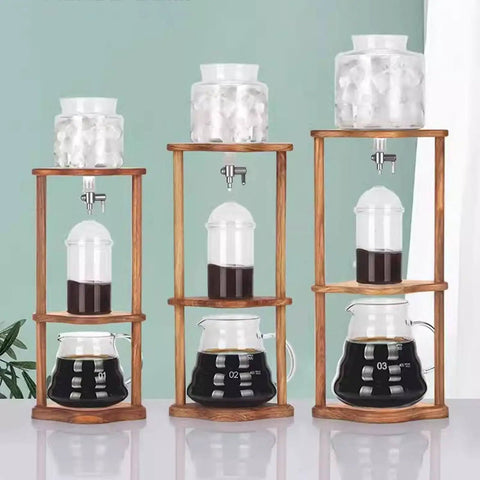 Game Changer Cold Brew Drip Tower With Adjustable Flow Control For Smooth Homemade Iced Coffee And Refreshing Chilled Tea No Sweat Kitchen Brewer For Real Barista Vibes Daily with ice and brewed coffee on display.
