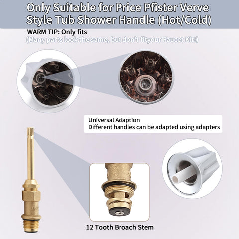 Fix-It Remodel Kit For Price Pfister Verve Tub And Shower With 3-Handle 39619 Black Finish parts with 12 tooth broach stem