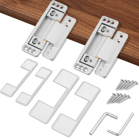 Heavy Duty Hidden Door Hinges 2 Pack With Matching Structural Screws Sleek Zinc Alloy Concealed Hardware Kits with fittings and screws.